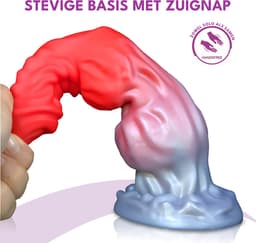 JustFun Fantasy Dildo - 25 CM - Met Zuignap - Sex Toys voor Mannen & Vrouwen - Monster Anal Plug XXL - Rood / Grijs — thumbnail 4