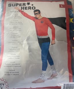 Kinky Superhero Kostuum – Strak Blauw/Rood Superheldenpak met Zwarte Cape & Masker – Maat XL — thumbnail 2