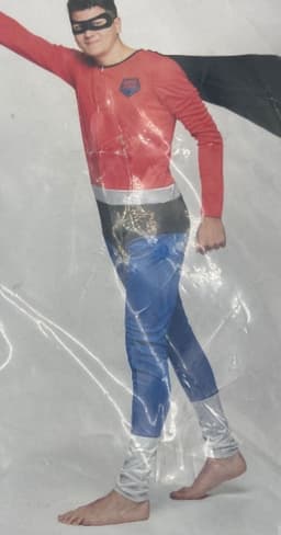 Kinky Superhero Kostuum – Strak Blauw/Rood Superheldenpak met Zwarte Cape & Masker – Maat M — thumbnail 2