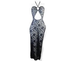 Jurk zwart - Sexy strand - Maat S/M - lingerie jurkje van kant met opening