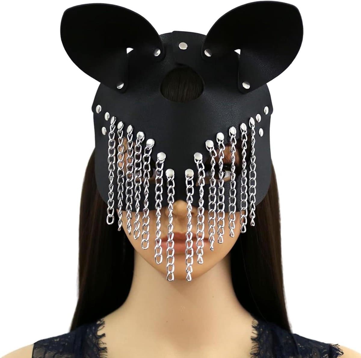 Halfgelaatsmasker van PU-leer - Kattenmasker oogmasker voor dames - Sexy kat masker voor Halloween cosplay carnaval maskerade bal make-up. — afbeelding 1