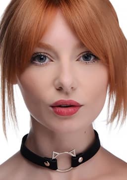 XR Brands Kinky Kitty Ring Slim Choker - PU Leather - Black black — thumbnail 4