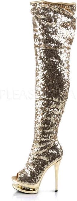 Pleaser - BLONDIE-R-3011 Plateau Overknee Laarzen - Paaldans schoenen - 35 Shoes - Goudkleurig — thumbnail 3
