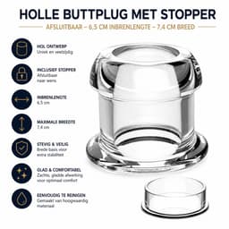 Grote holle anale plug met stopper - Buttplug - Transparant - Dilator - Kont - Vagina - Verschillende maten — thumbnail 2