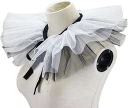 Dames Vintage Tule Kraag Zwart Witte Nepkraag Halsruches Clownkraag Ruches Kant Sierkraag Voor Halloween Carnaval Cosplay Kostuum Accessoires — thumbnail 1
