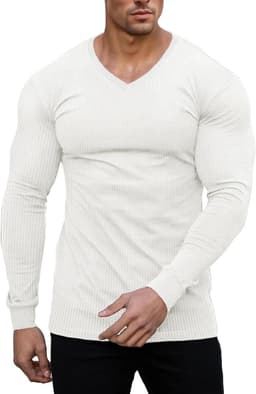 Cmdr Slim Fit V-hals Lange Mouw Spier-Thermo-T-Shirt Casual Geribbelde Trui Lichte Trui Onderhemden — thumbnail 1