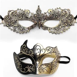 Verfijnd Venetiaans Masker voor Mannen en Vrouwen, Set van 2, Luxe Bal Masquerade Kostuum, Zwart/Goud/Zilver Kant, Feestmasker voor Carnaval en Themafeesten — thumbnail 4