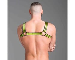 665 - Riemenbody - Neoprene Bulldog Harness - Neon/Zwart L