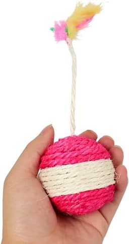 Interactief speelgoed met veren, 4 stuks à 6,5 cm diameter, sisal ballen, grappig kras- en bewegingsspel, bevordert de beweging, ideaal voor gebruik binnenshuis. — thumbnail 2