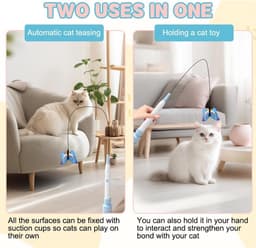 Kattenspeelgoed, kattenspeelgoed, kattenhengel met zuignappen, 360 graden draaibaar, kattenspeelgoed, zelfbezigheid, natuurlijk interactief kattenspeelgoed voor katten (blauw en — thumbnail 3