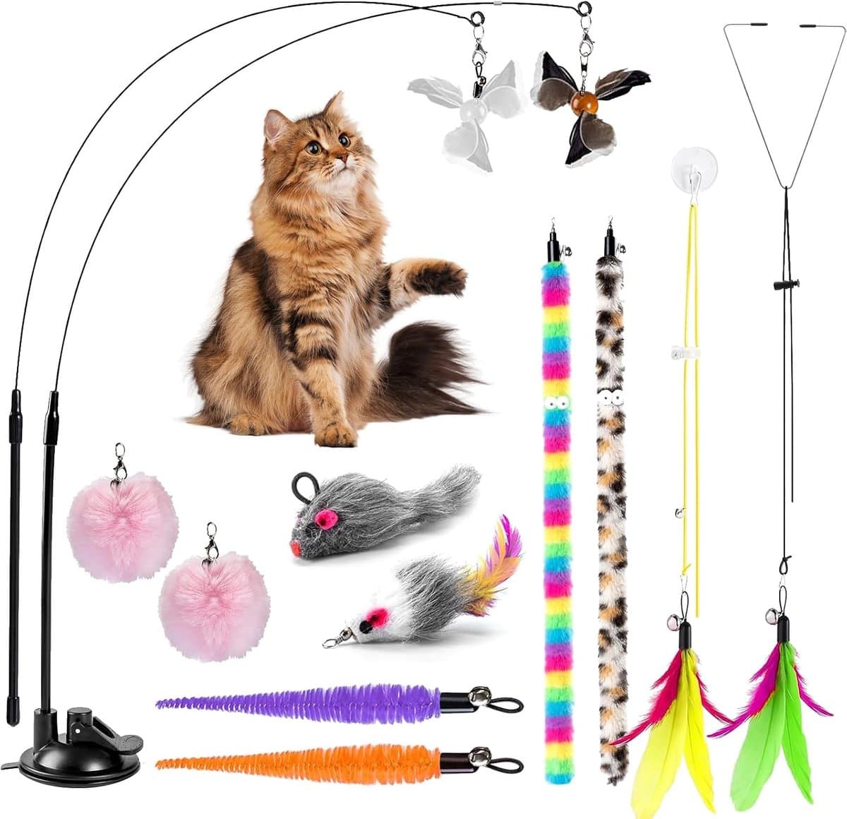 Interactief kattenspeelgoed, hengel voor katten met zuignappen, kattenspeelgoed voor jacht, spelen en training thuis — afbeelding 1