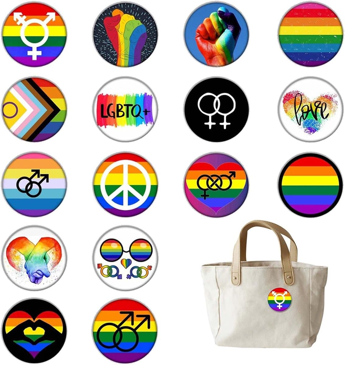 Pin - 16 stuks LGBTQ+ vlaggen speldjes, inclusief regenboog, lesbische, biseksuele en transvlag design, duurzame speldjes voor Pride evenementen, kleding en accessoires — afbeelding 1