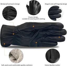 Men's winter genuine sheepskin leather warm gloves cashmere or wool lining - ShopVlot — thumbnail 2