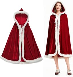 Christmas Cape with Hood, Red Velvet Santa Cape, Winter Cape, Warm with Hood, Red Cape with Hood, Cosplay Costume - ShopVlot — thumbnail 1