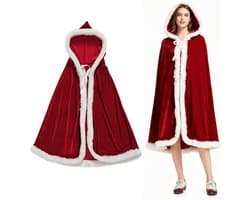 Christmas Cape with Hood, Red Velvet Santa Cape, Winter Cape, Warm with Hood, Red Cape with Hood, Cosplay Costume - ShopVlot