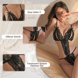 Sexy lingerieset voor dames - Sexy bodysuit - Nachthemd voor dames - Sexy nachthemd - Semi-transparant veterpaneel aan de voorkant - Verstelbare off-shoulder bh - Perfecte sexy lingerie - Valentijnsdagcadeau - Maat M - Zwart — thumbnail 2
