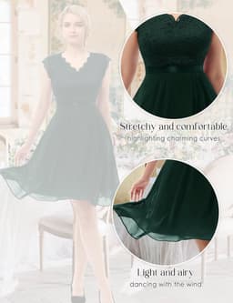 Dames Avondjurk Lang Chiffon Kant Vrouwtelijke Bruiloftsgalajurk Elegant Licht Getailleerde Pasvorm Korte Mouwen Galafeest Gala — thumbnail 3