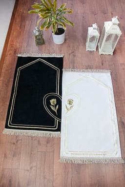 Luxe Set Moslim Gebedskleden voor Koppels - Zacht Gebedskleed met Rozenkrans - Islamitisch Cadeau — thumbnail 4