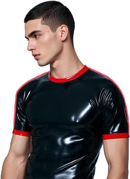Latex T-shirt voor Heren - Zwart met Rood - Korte Mouwen voor Cosplay en Feest — thumbnail 4