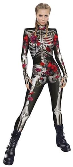 Halloween Jumpsuit Dames Skelet Kostuum 3D-Print Lange Mouwen Skinny Catsuit — thumbnail 4