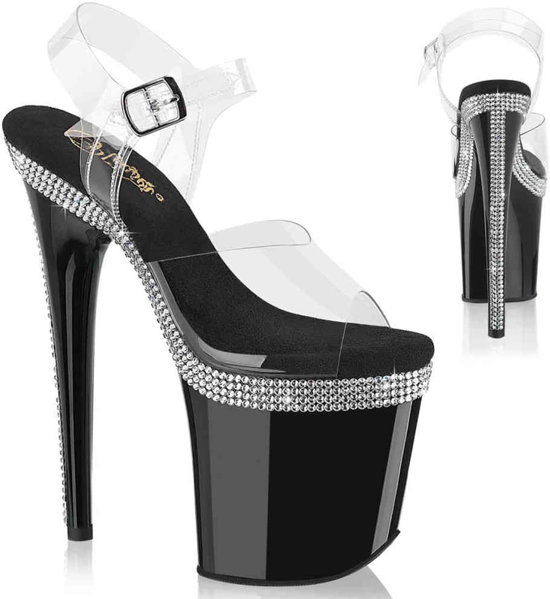 Pleaser - FLAMINGO808MLS Sandaal met enkelband, Paaldans schoenen - US 7 - 37 Shoes - Zwart/Transparant — afbeelding 1