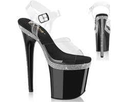 Pleaser - FLAMINGO808MLS Sandaal met enkelband, Paaldans schoenen - US 7 - 37 Shoes - Zwart/Transparant