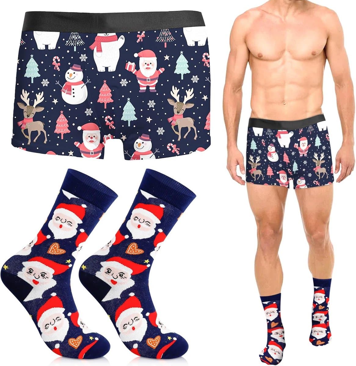 Grappige Kerst Boxershorts voor Mannen - XL Onderbroeken met Kerstkousen — afbeelding 1