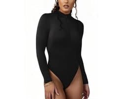 Dames Long Sleeve Elegante Bodysuit Tops - Sexy en Stretchy T-shirt met Rits