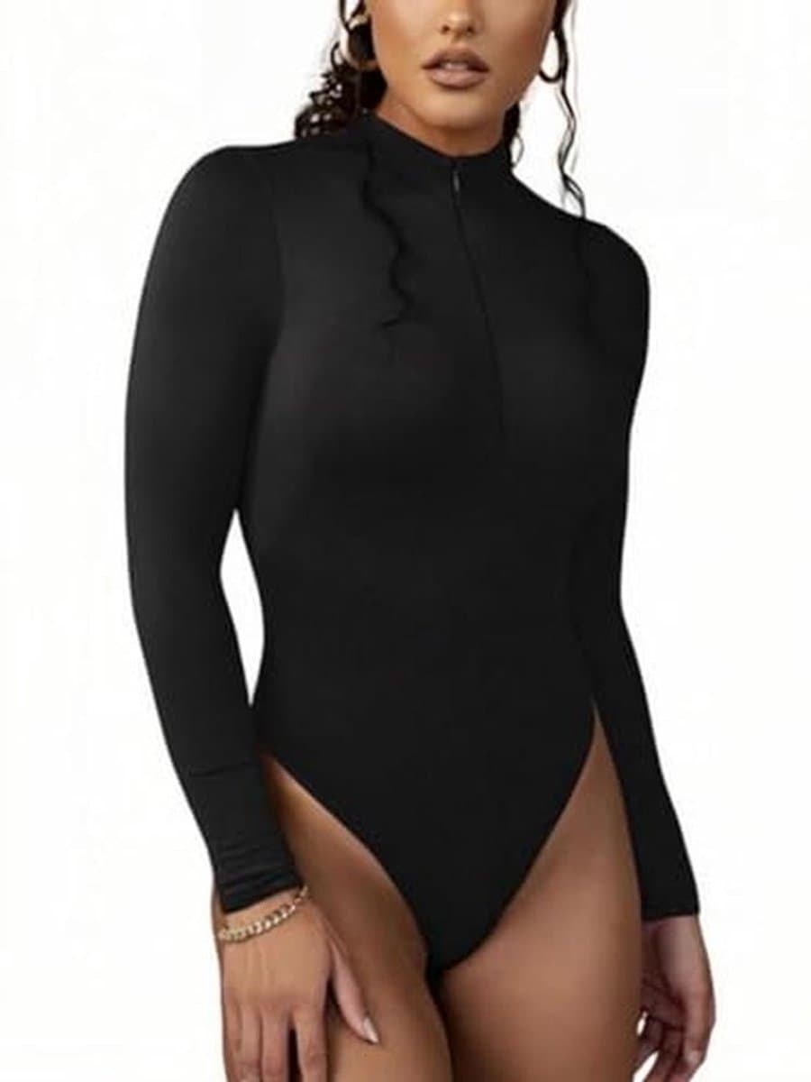 Dames Long Sleeve Elegante Bodysuit Tops - Sexy en Stretchy T-shirt met Rits — afbeelding 1