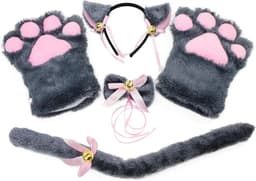 Cosplay Kat Kostuum Set voor Dames en Meisjes - Pluche Klauw Handschoenen, Oren, Staart en Kraag — thumbnail 1