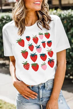 Dames T-shirt met Aardbeien Print - Zomer Top voor Vrouwen — thumbnail 7