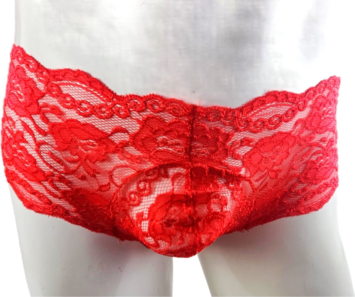 BamBella ® - Slip - maat Onesize S M L Rood Sexy erotische heren onderbroek mannen kant stof — afbeelding 1