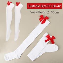 Witte Overknee Kousen met Rode Strik voor Dames - Hoge Dijhoge Sokken — thumbnail 3