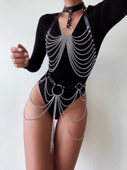 Full Body Harness Leather Belt With Chains | Verstelbaar Harnas met ketting | Sexy Waist Goth Accessories — thumbnail 1