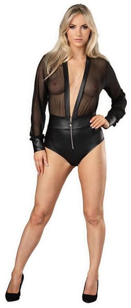 Amorable - Sexy Wetlook Body met Rits - Zwart M/L — thumbnail 1