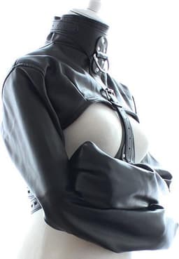 Banoch - Open Breast Straight Jacket Black - pu Leer dwangbuis bondage - Zwart — thumbnail 14