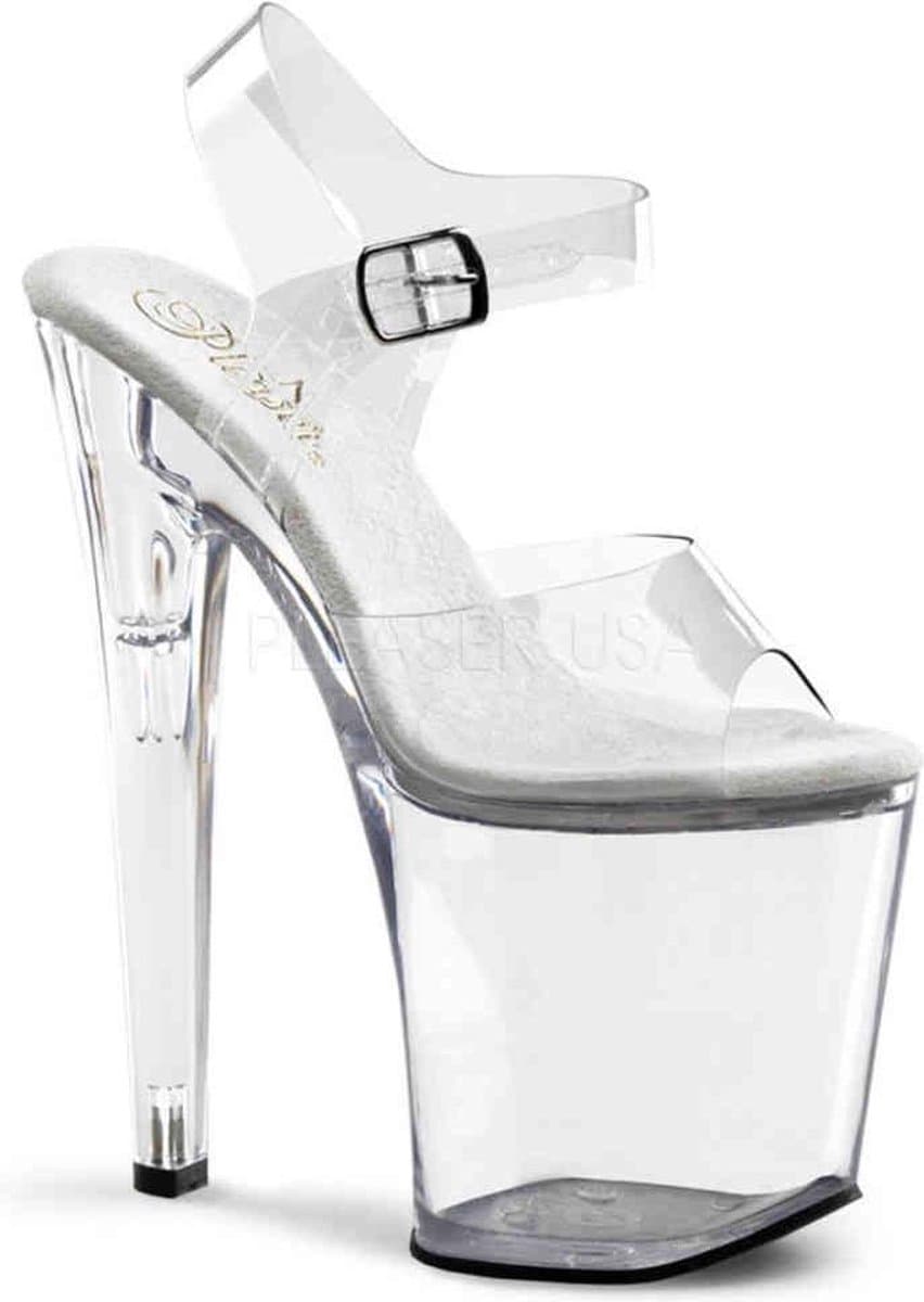Pleaser - XTREME-808 Sandaal met enkelband, Paaldans schoenen - Paaldans schoenen - 36 Shoes - Transparant/Zilverkleurig — afbeelding 1