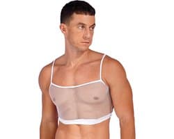 Heren Tank Top Doorschijnend - Lingerie voor Mannen - Hemd - Open shirt - Wit
