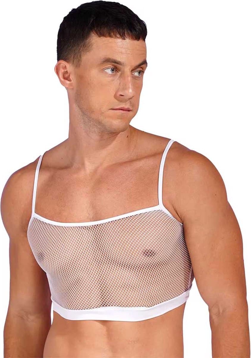Heren Tank Top Doorschijnend - Lingerie voor Mannen - Hemd - Open shirt - Wit — afbeelding 1