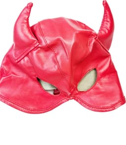 BNDGx® - BDSM Duivel seks Masker - Nep leer stof - Vetersluiting Rood met hoorns — thumbnail 3