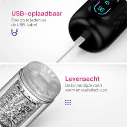 Pure Pleasure® Masturbator voor Man – Pocket Pussy - Sex Toys voor Mannen– 9 Zuig & Vibratiestanden – Realistisch & Verwarmd – Oplaadbaar Seksspeeltje – Inclusief 20ml Glijmiddel – Zwart — thumbnail 7