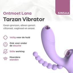 Sinsaa Tarzan Vibrator - Rabbit Vibrator – G-Spot & Luchtdruk Clitoris Stimulator – Anaal kralen - Vibrators voor vrouwen - 10 Vibratiesnelheden & 5 Zuigfunctie snelheden - Inclusief glijmiddel – Lana - Paars — thumbnail 2