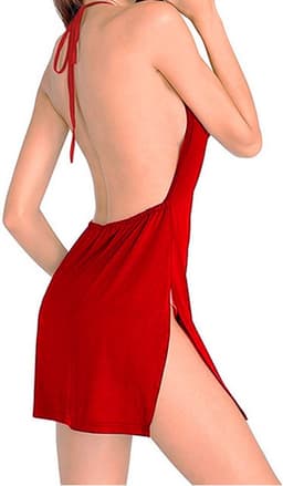 Erotische Jurkje I Nachtjurkje I Sexy Stretch Jurkje I V-Neck I Open Rug I Erotisch Ondergoed I One Size I Rood — thumbnail 3