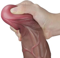 LoveToy - Dubbellaagse siliconen dildo 29.5 cm (Ø 5.5 cm) - Bruin — thumbnail 4