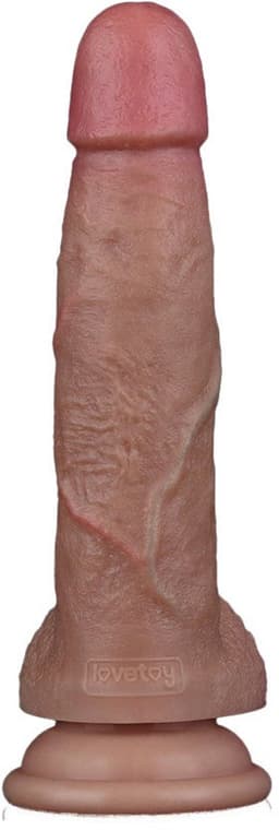 LoveToy - Dubbellaagse siliconen dildo 18,5 cm (Ø 3,7 cm) - Bruin — thumbnail 2