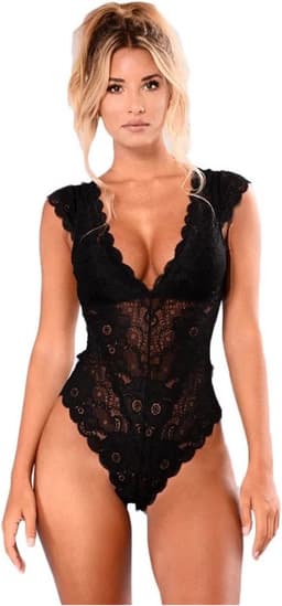 Knaak Kanten Bodysuit Dames - Erotische Body - Sexy Bodysuit - Zwart Kant - 1 stuk - Maat L — thumbnail 1