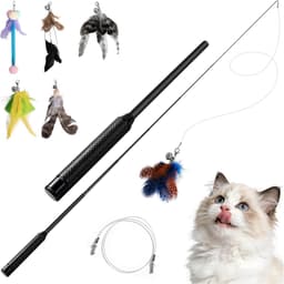 Extra lange kattenhengel (150 cm), interactief kattenspeelgoed met 6 hangers, stabiele kattenhengel van carbon, uittrekbare speelhengel voor katten voor actieve katten, binnen en buiten — thumbnail 1