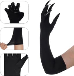 Handschoenen Halloween - Halloween lange poothandschoenen zwart met rode nagels, uniseks voor dames en heren, cosplay heksenhandschoenen, elastische griezelhandschoenen — thumbnail 2