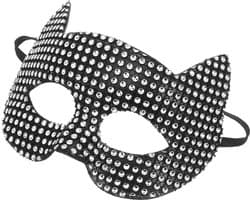 Masker - Kattengezicht Masker voor Vrouwen - Halfgelaats Cosplay Prop met Rijnsteentjes - Geschikt voor Halloween Gemaskerd Bal en Feest - Zwart - 1 Stuk