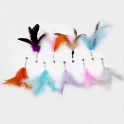 Set van 10 kleurrijke vervangingskoppen met veren en belletjes voor kattenspeelgoed, pluche speelgoed voor huisdieren met verwisselbare veerhanger, kattenspeelgoed — thumbnail 3